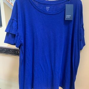 NWT Crown & Ivy women's XL Blue ruffled sleeves top